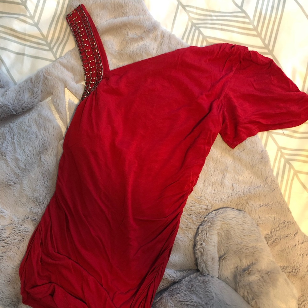 One shoulder red Bebe top